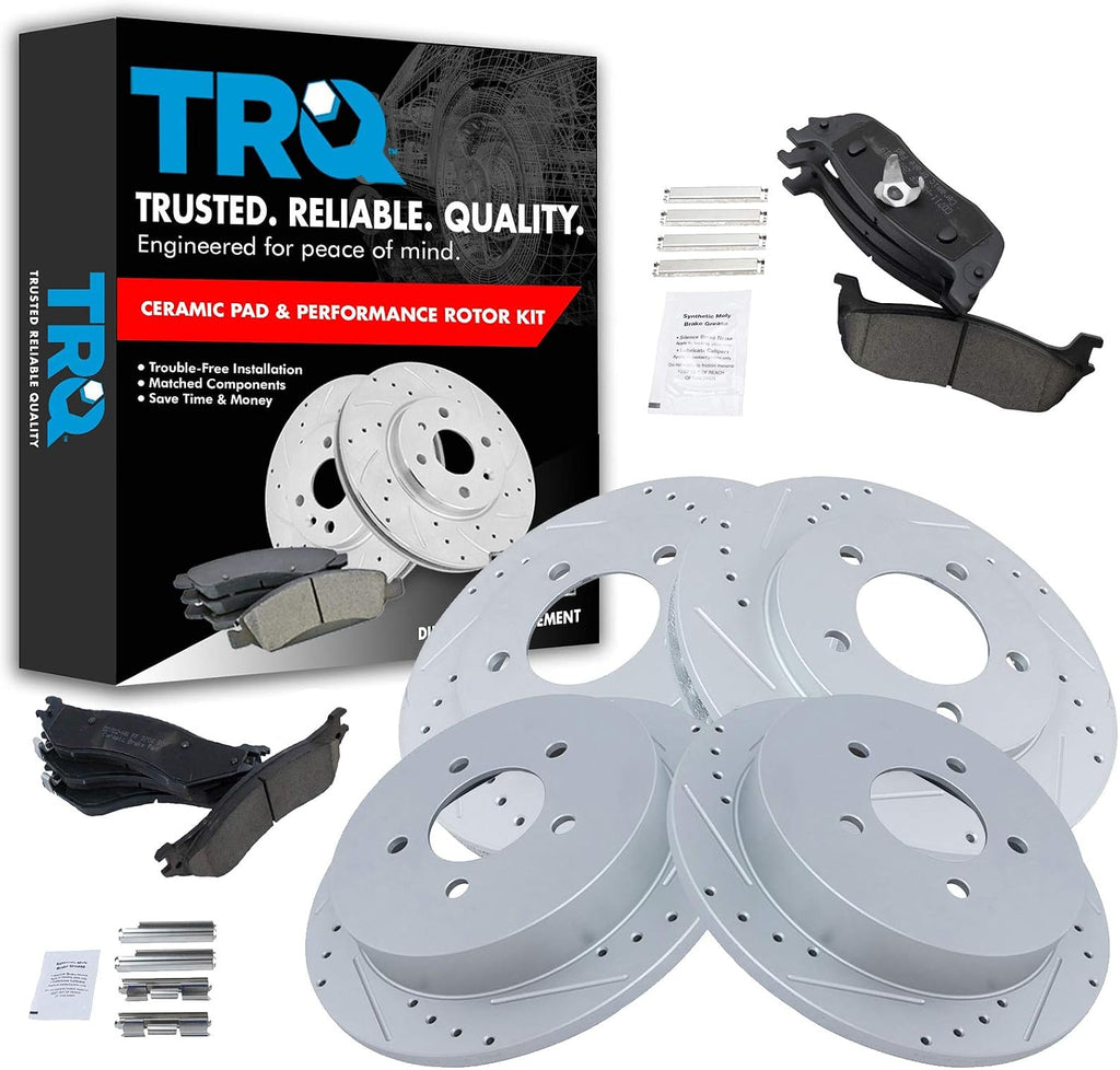 TRQ Front and Rear Performance Brake Pad & Rotor Kit Ceramic Premium G-Coated Compatible with 1997-2002 Ford Expedition 1998-2002 Lincoln Navigator