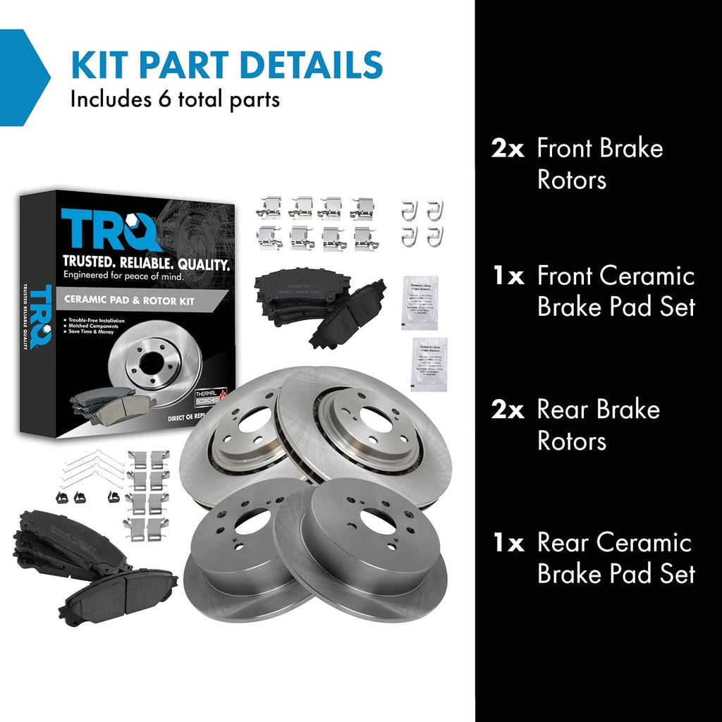 TRQ Front and Rear Brake Pad & Rotor Kit Ceramic Compatible with 2010-2015 Lexus RX350 RX450h 2014-2019 Toyota Highlander 2011-2020 Sienna