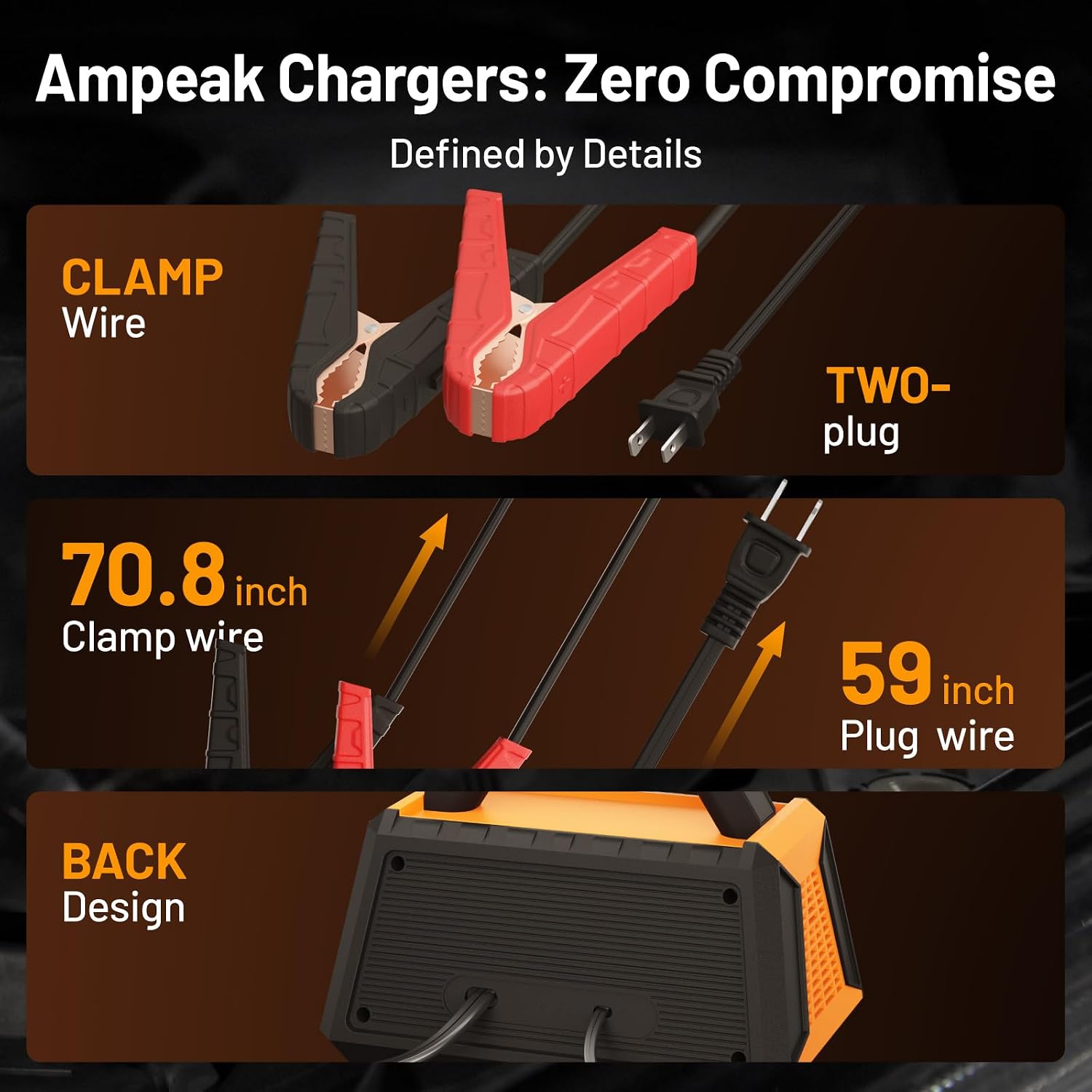 Ampeak 25A 12V Battery Charger and Trickle Charger, 2A/10A/25A Automatic Battery Maintainer with Winter Mode & Auto Desulfator for Car, Truck, Lead-Acid, LiFePO4 Batteries