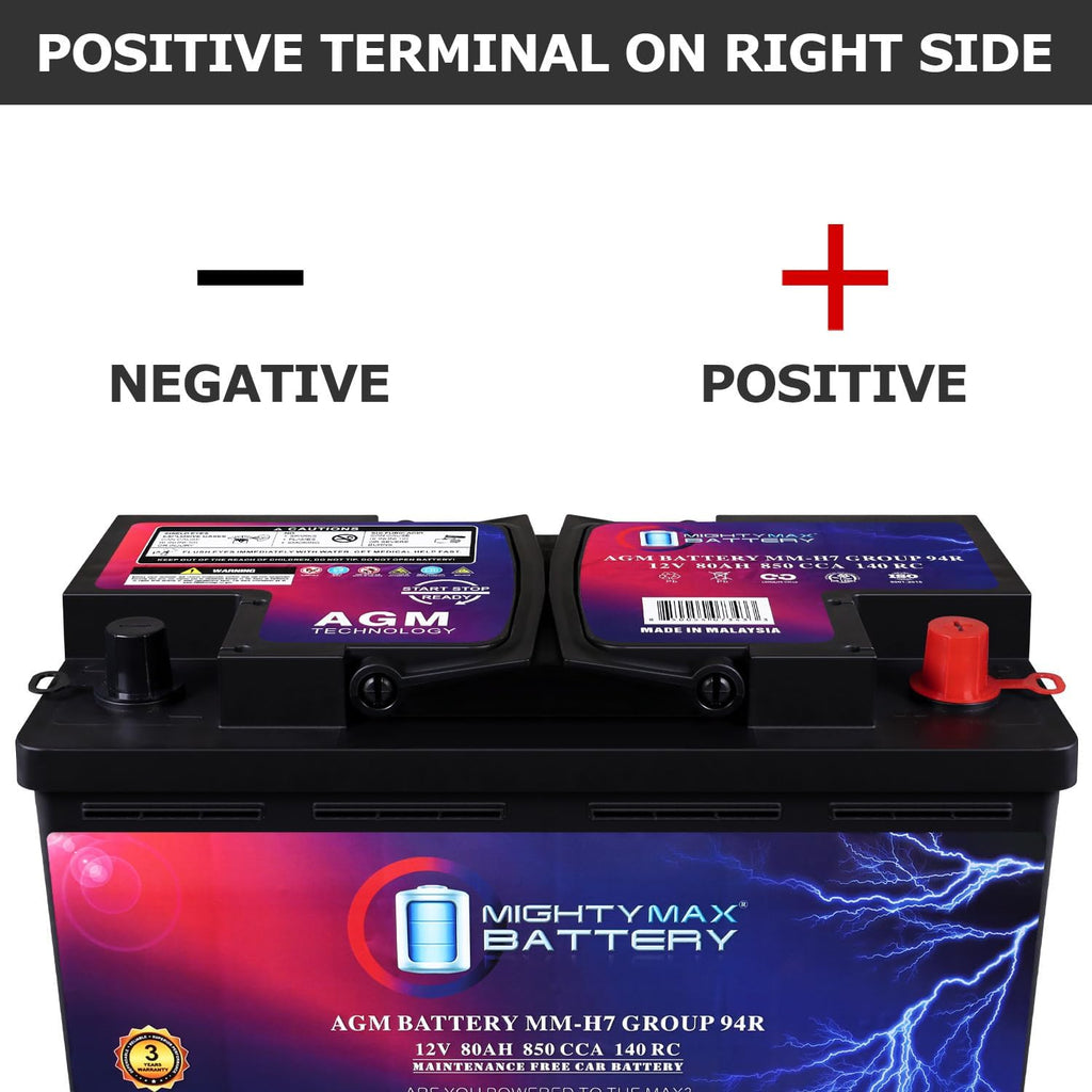 Mighty Max Battery MM-H7 Start and Stop Car BCI Group Size 94R 12V 80AH, 140RC, 850 CCA Rechargeable AGM Car Battery