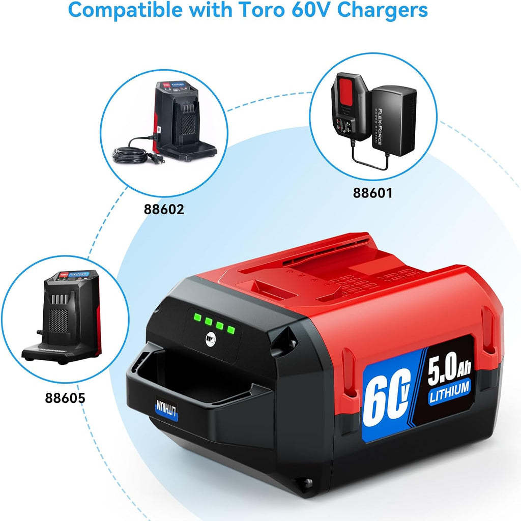 5.0Ah Replacement for Toro 60V Battery 88620, 88625, 88640, 88650, Compatible with Toro Flex-Force 60 Volt Power System Max Cordless Power Tools