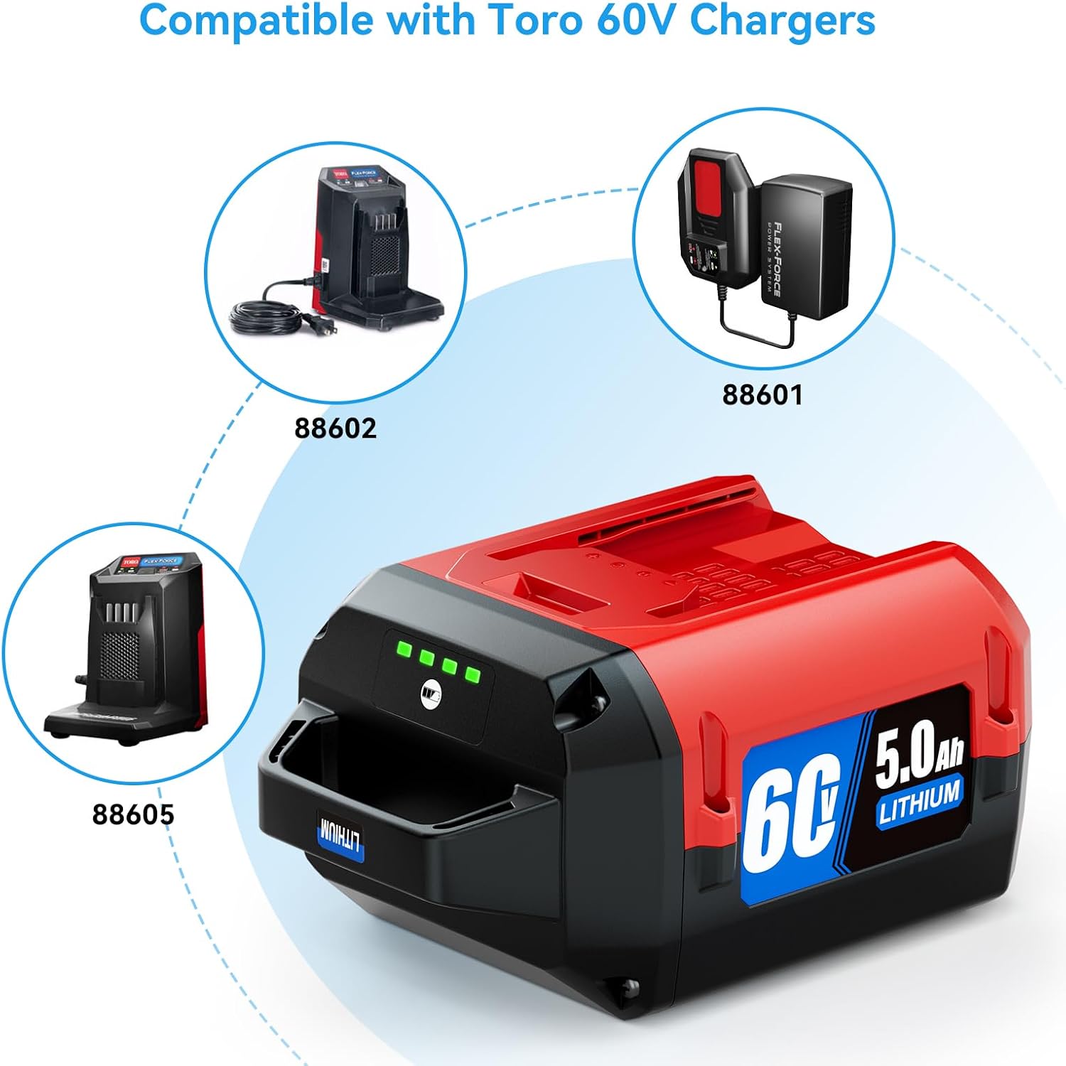 5.0Ah Replacement for Toro 60V Battery 88620, 88625, 88640, 88650, Compatible with Toro Flex-Force 60 Volt Power System Max Cordless Power Tools