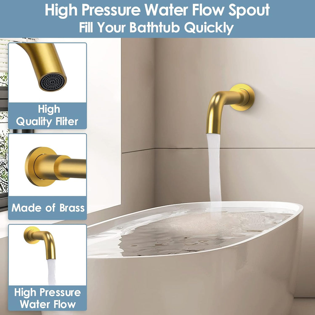 Shower System with Tub Spout: EVERSTEIN Shower Faucet Set Complete, 3-Function Wall Mount 10 Inch High Pressure Round Rain Shower Head with Handheld Sprayer, Tub and Shower Faucet Combo (Brushed Gold)