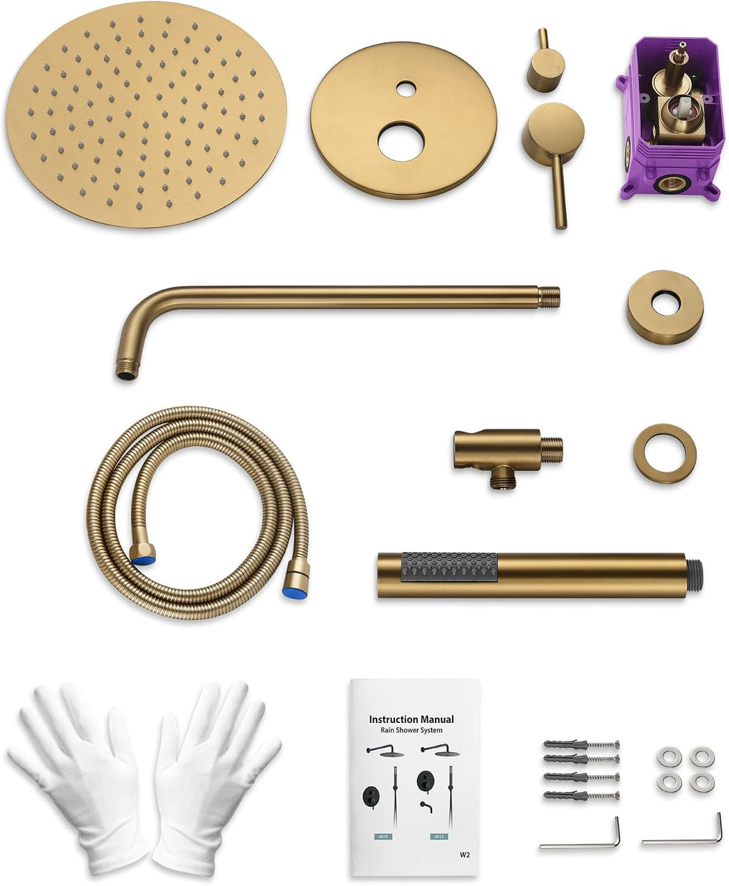 10 Inch Round Shower Faucet Set, High Pressure Rainfall Shower Head and Handheld Sprayer Combo, Brushed Gold