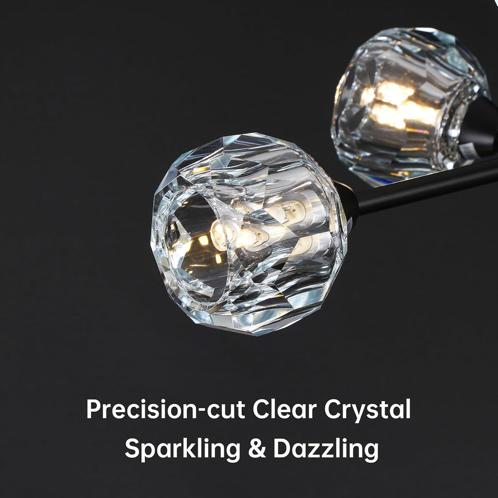 Weesalife Sputnik Chandeliers for Dining Room Light Fixture Over Table, Modern Crystal Chandeliers, 6 Lights Black Lighting Fixtures for Living Room Bedroom Kitchen Island