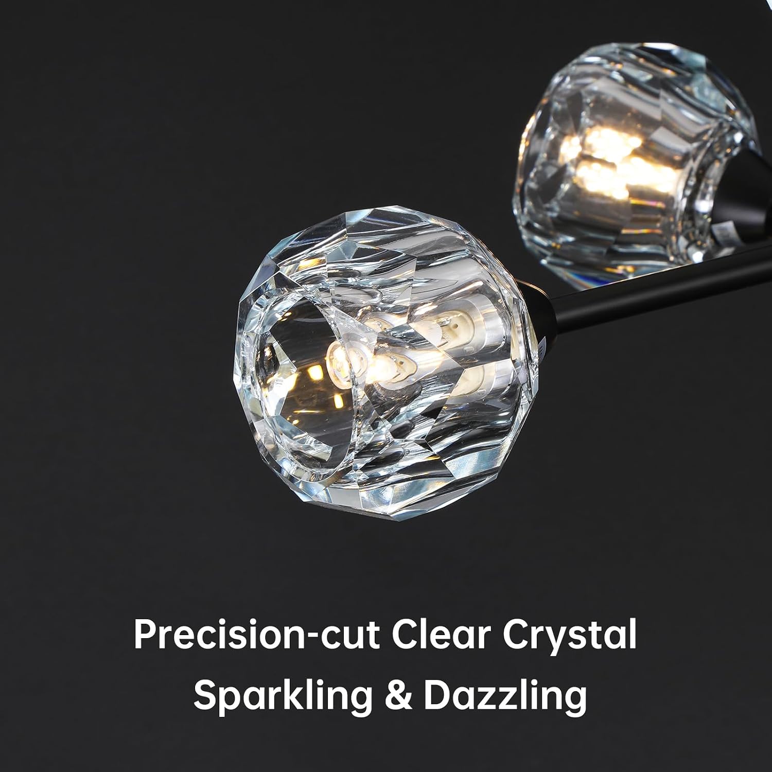 Weesalife Sputnik Chandeliers for Dining Room Light Fixture Over Table, Modern Crystal Chandeliers, 6 Lights Black Lighting Fixtures for Living Room Bedroom Kitchen Island