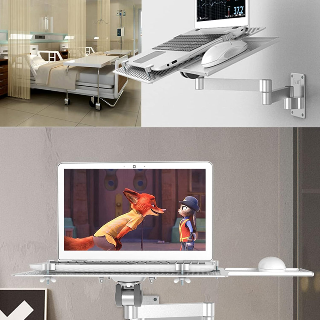 XINGAKA Wall Mounted Laptop Stand, Multifunctional Adjustable Holder Wall Mount Foldable Laptop Holde Notebook Stand with Mouse Tray