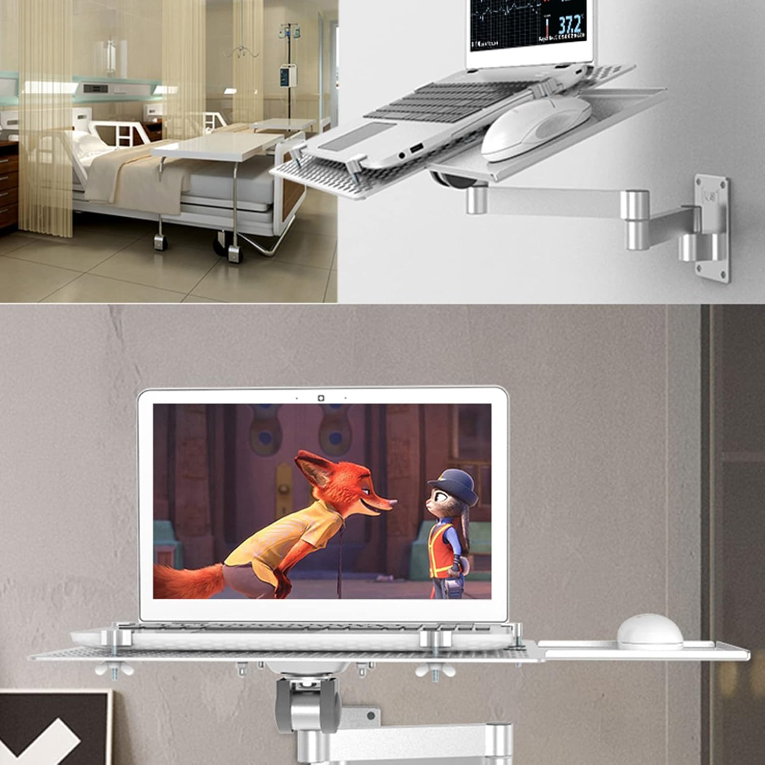 XINGAKA Wall Mounted Laptop Stand, Multifunctional Adjustable Holder Wall Mount Foldable Laptop Holde Notebook Stand with Mouse Tray