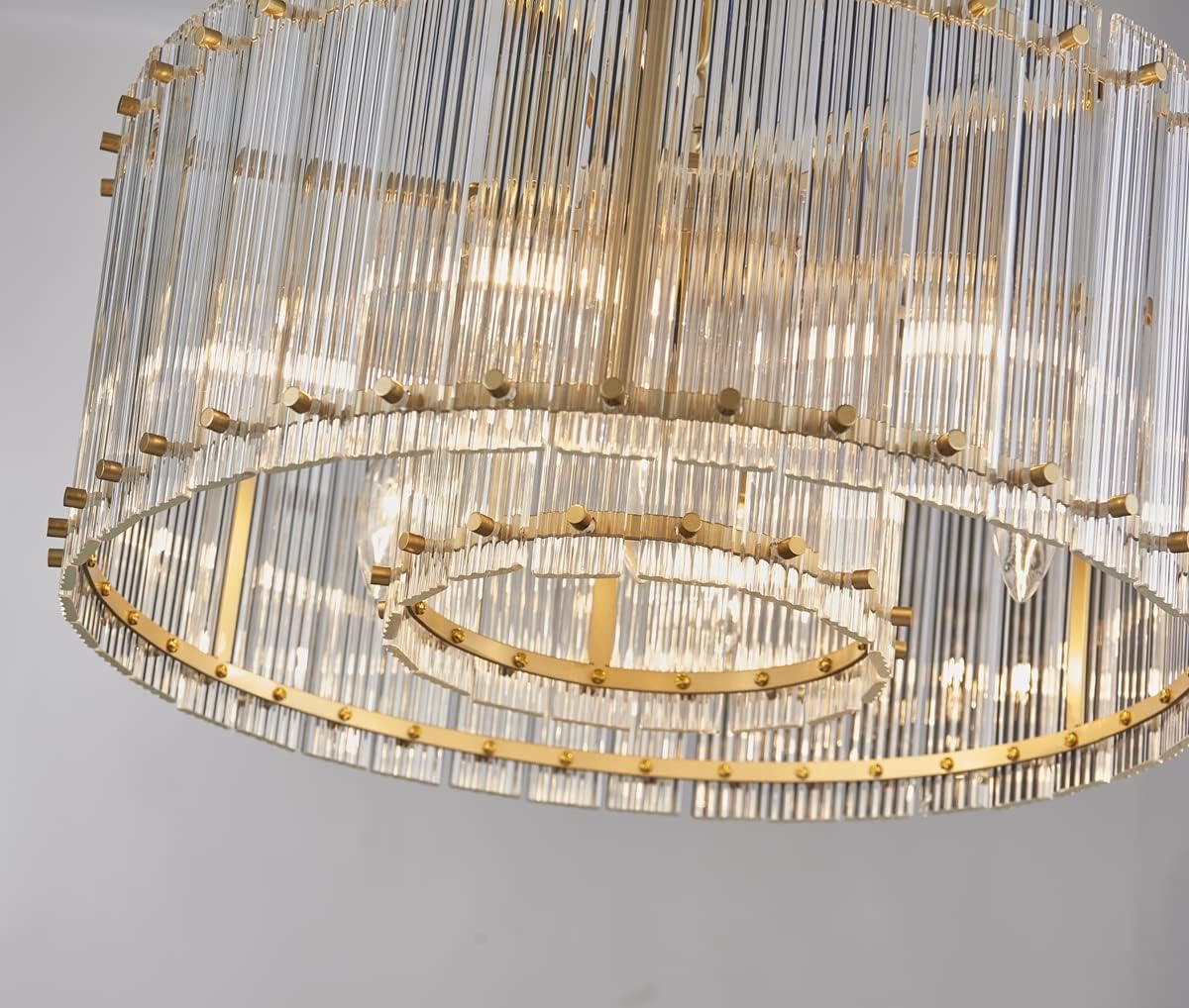 Saint Mossi Moder Glass Chandelier Light Fixture, Doule Layer Drum Pendant Modern Chandelier Lighting with 7-Light, Gold Finish