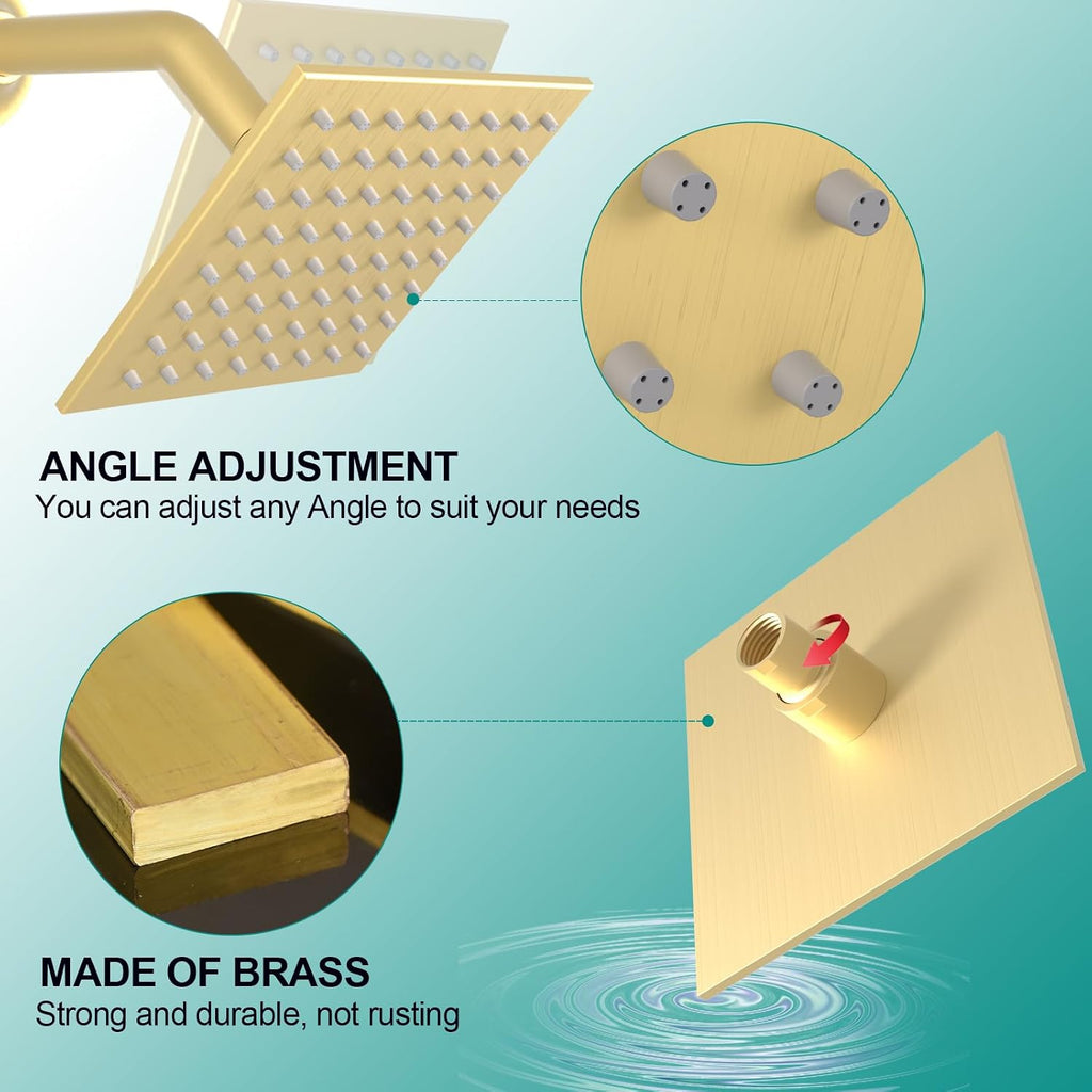 HOMEDEC 15.7x31.5' Rainfall and 6' Dual Shower Heads with Handheld Spray Combo, Full Body Shower System with 6pcs Body Jets, Brushed Gold