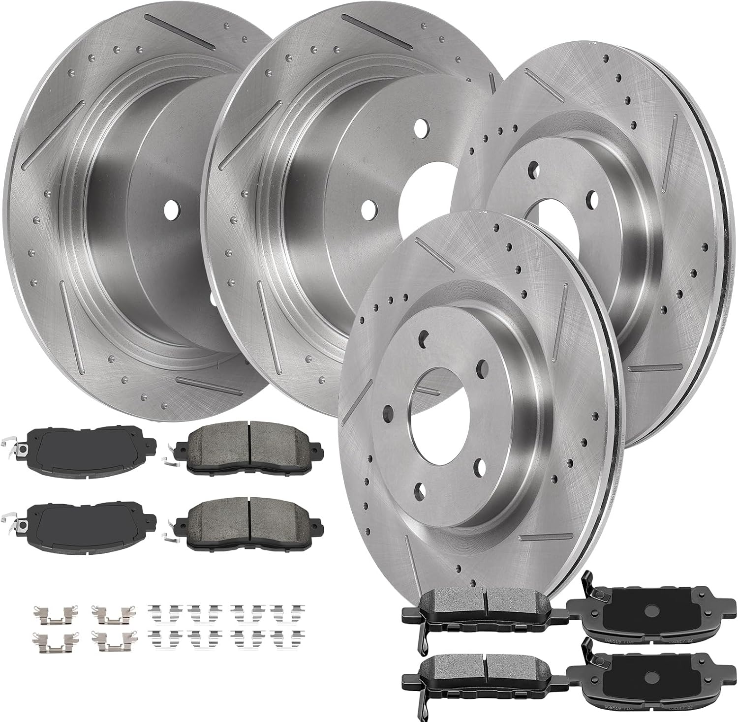 SCITOO Brake Kits For Nissan For Altima 2013-2023 Front Rear Drilled & Slotted Disc Brakes Rotors and Semi Metallic Brakes Pads Replacement:31464;31312;D1650-8878;D905-7784