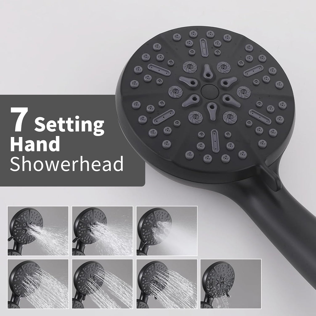 Dual Shower Head with Handheld Bathroom Double Shower Heads High Pressure 3-Way Rainfall Combo with SUS304 Hose 7-Setting Showerhead and Hand Held Shower Separately or Together Matte Black