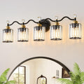 5 Light Vanity Light, Modern Black and Gold Crystal Bathroom Vanity Lighting Fixtures, Bath Wall Mount Lights with Clear Crystal Glass Shade, Wall Sconce Light for Mirror Bedroom Living Room, E26 Base