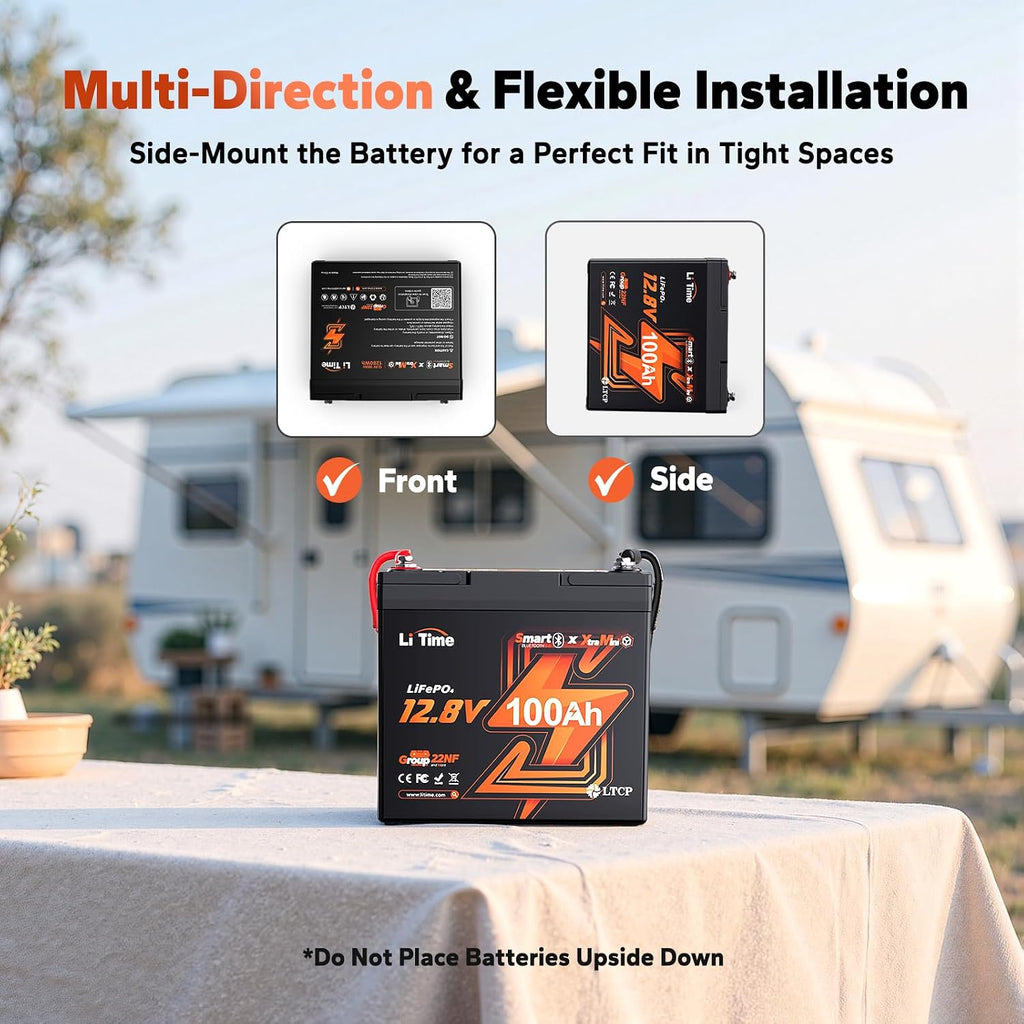 LiTime 12V 100Ah Xtra-Mini Bluetooth Trolling Motor LiFePO4 Battery, 12 Volt MINI Small Lithium Batteries, Up to 15000 Deep Cycle, 100A BMS for RV, Camper, Travel Trailers, Boat, Yacht, Kayak (4-Pack)
