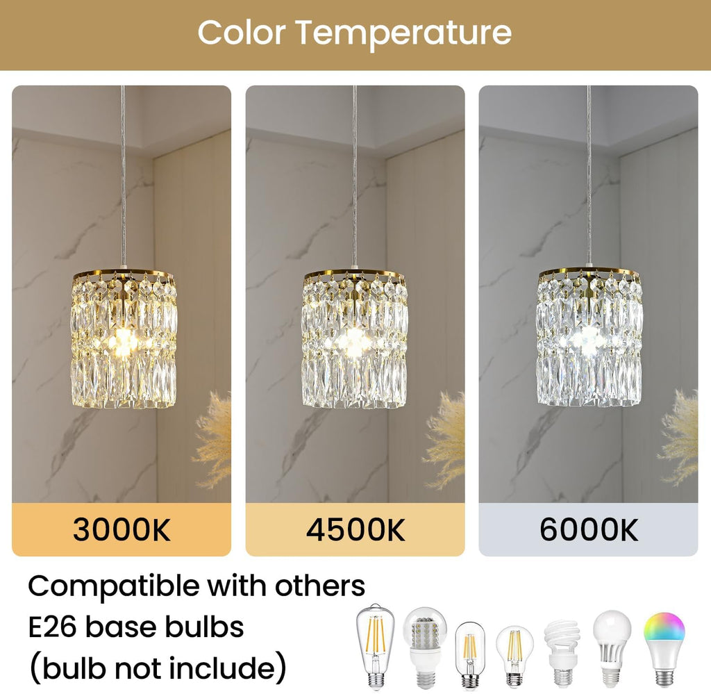 Modern Crystal Pendant Light for Kitchen Island Height Adjustable Gold Chandeliers Light Fixture Hanging Ceiling Lights for Hallway Dining Room Bedroom Living Room Compatible with E26 Bulb (2-Pack)