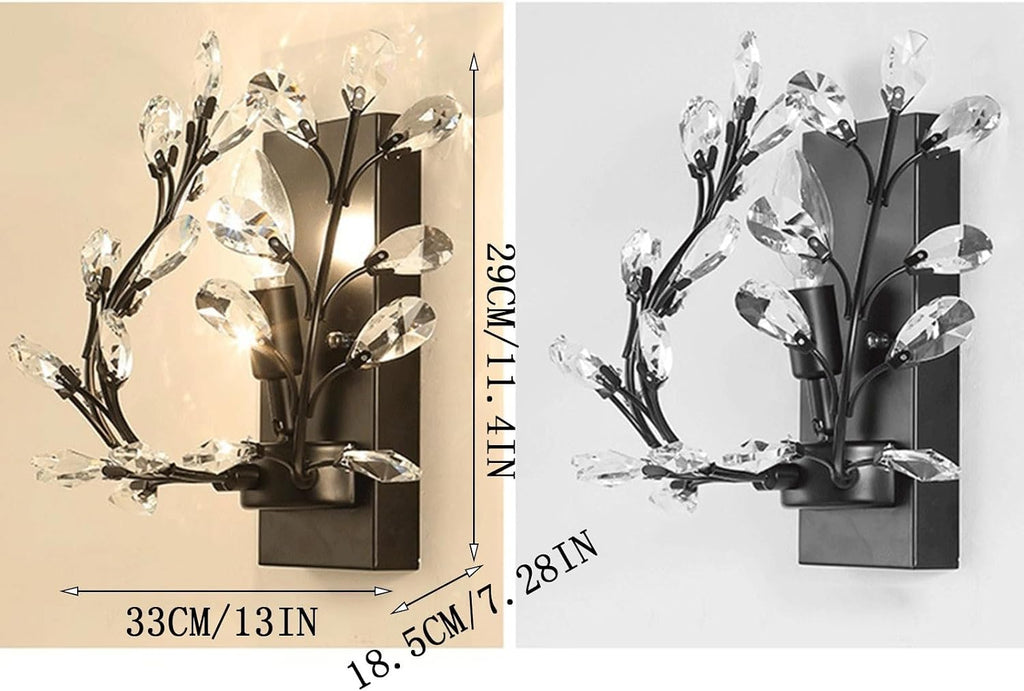 Wall Lighting Fixtures Creative Retro Crystal Wall Sconces Wrought Iron Crystal Branches Wall Light Wall Mounted Lighting Fixture for Dining Room Bathroom Bedroom Living Room Entryway Wall Sconc