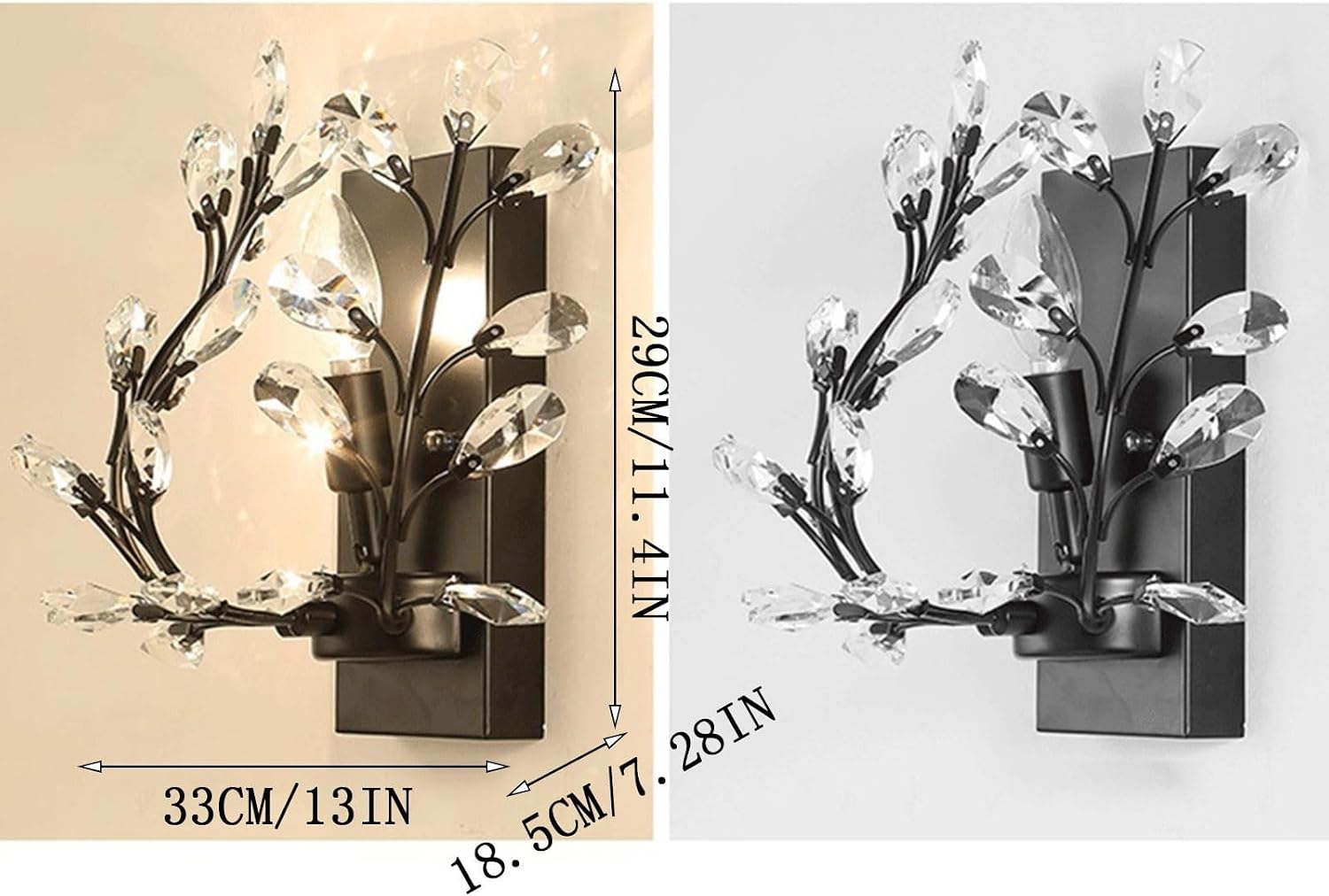 Wall Lighting Fixtures Creative Retro Crystal Wall Sconces Wrought Iron Crystal Branches Wall Light Wall Mounted Lighting Fixture for Dining Room Bathroom Bedroom Living Room Entryway