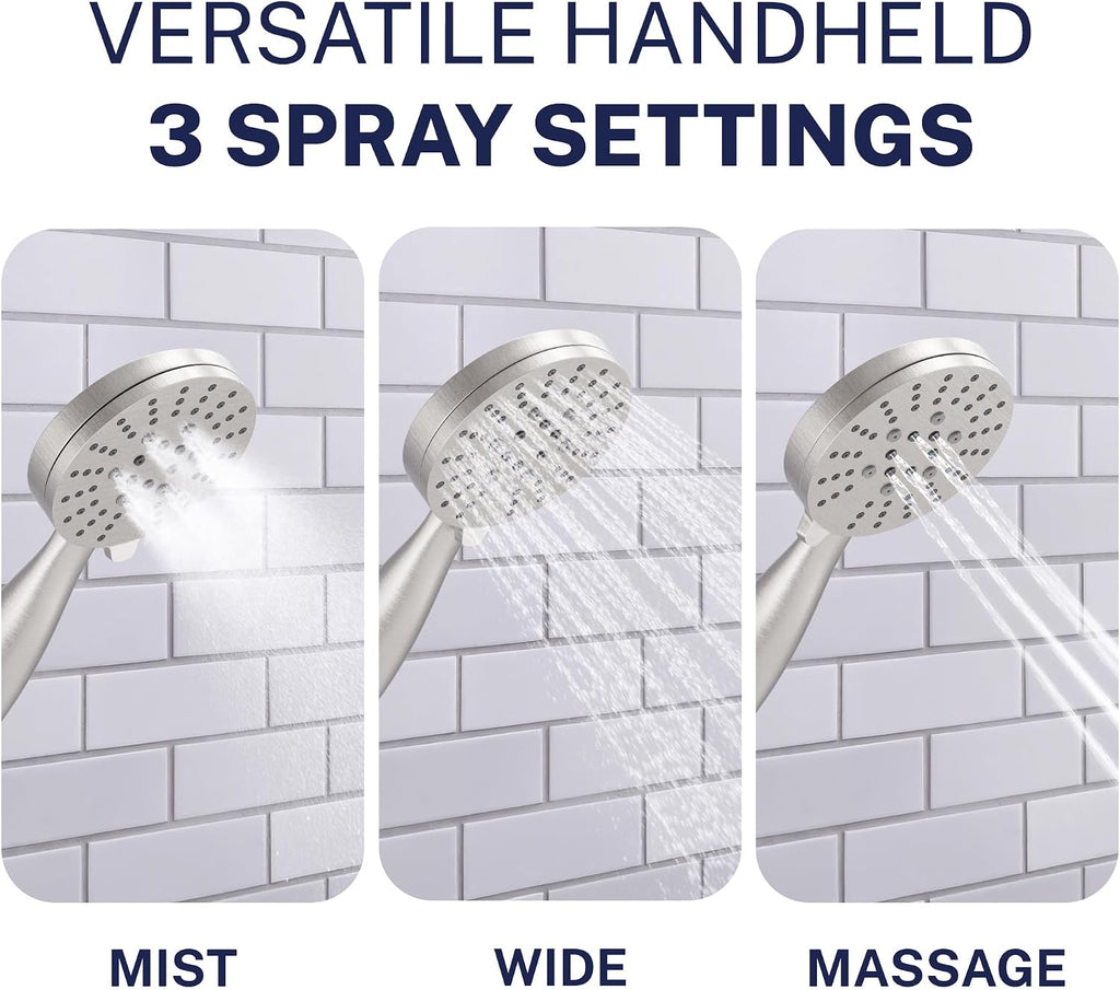 HammerHead Showers Solid Metal 27.5 Inch Shower Slide Bar with 3-Spray Handheld Shower Head with Long Hose and Holder, 1.75 GPM Low Flow Shower Head, Brushed Nickel
