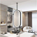 Ceiling Hanging Mirror,Oval Wrought Iron Frame Hanging Mirror,Bathroom Vanity Mirror with LED Lighting,for Bedroom Bathroom Living Room,Black-80L x 50W cm,Black-80L x 50W cm