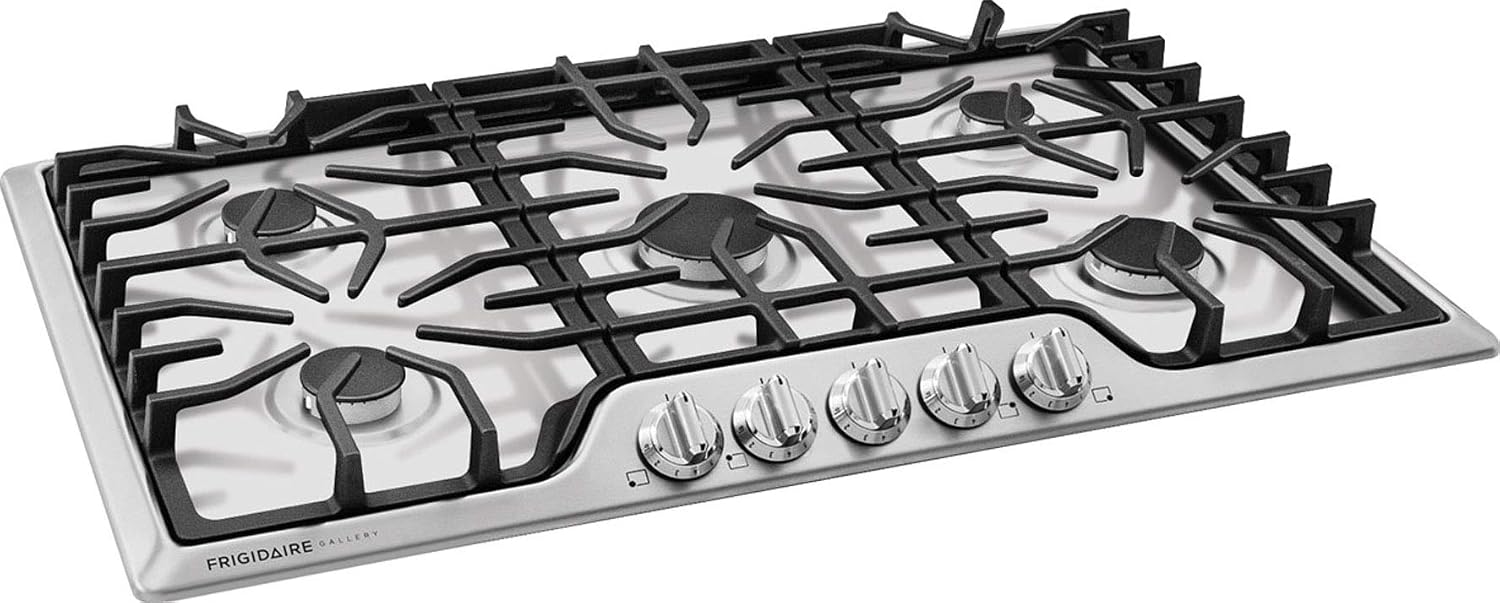 Frigidaire Gallery 36 Inch Stainless Steel Gas Cooktop, 5-Burner Range with Liquid Propane Cooktop Conversion Kit, FGGC3645QS