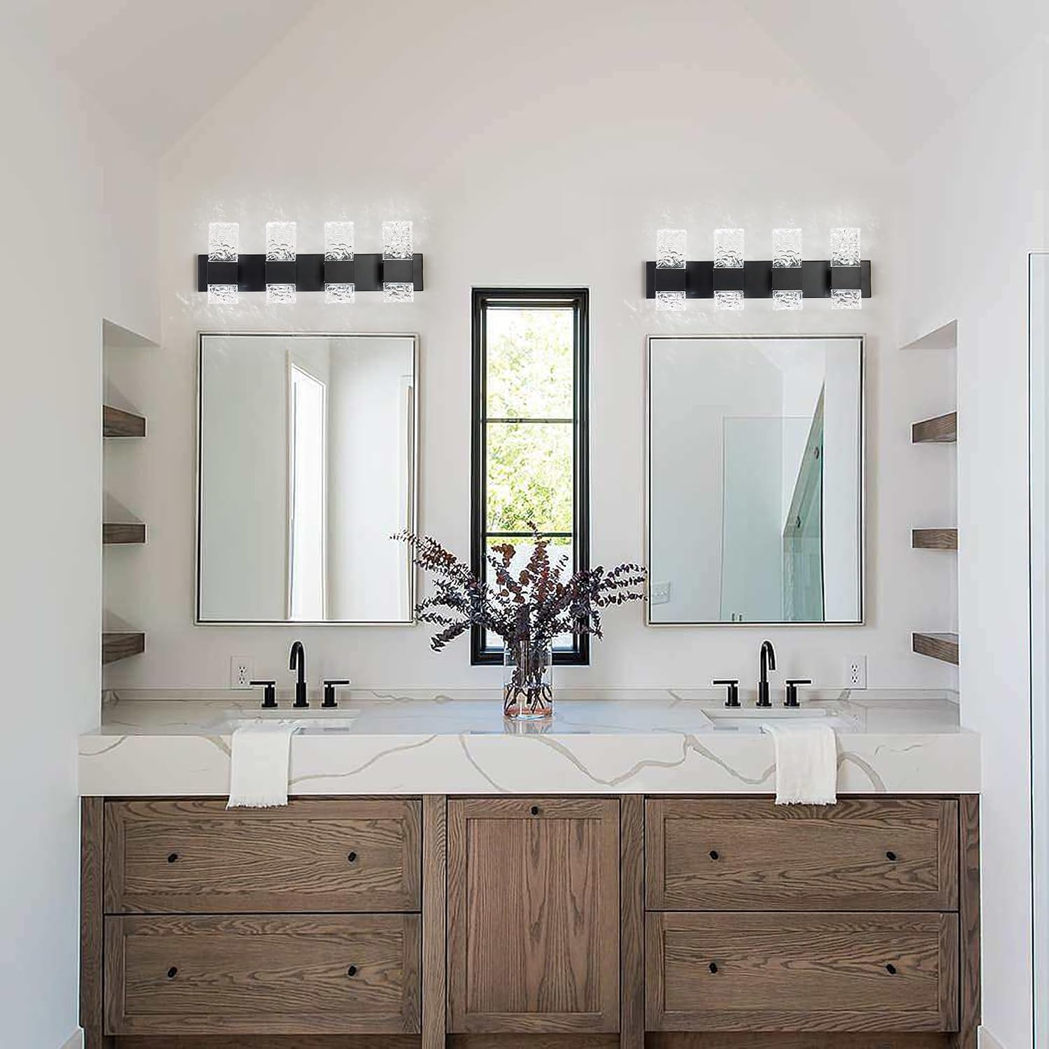 Black Bathroom Light Fixtures Crystal Bathroom Vanity 4 Light Over Mirror Modern LED Wall Light ，6000K Cool Light，40 Watts