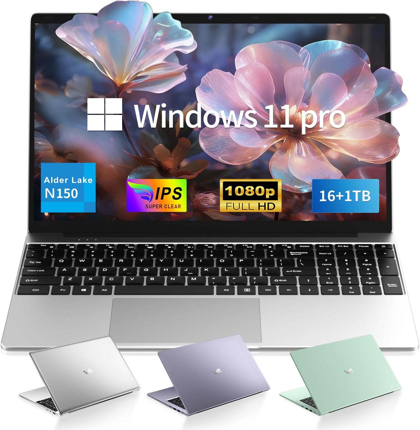 2026 Laptop Computer 15.6' FHD IPS Display, 16GB RAM 1TB SSD, 4-Core N150 Processor up to 3.6GHz, with Win 11 Pro, Thin & Light 3.52lbs, Backlit Keyboard, Silver
