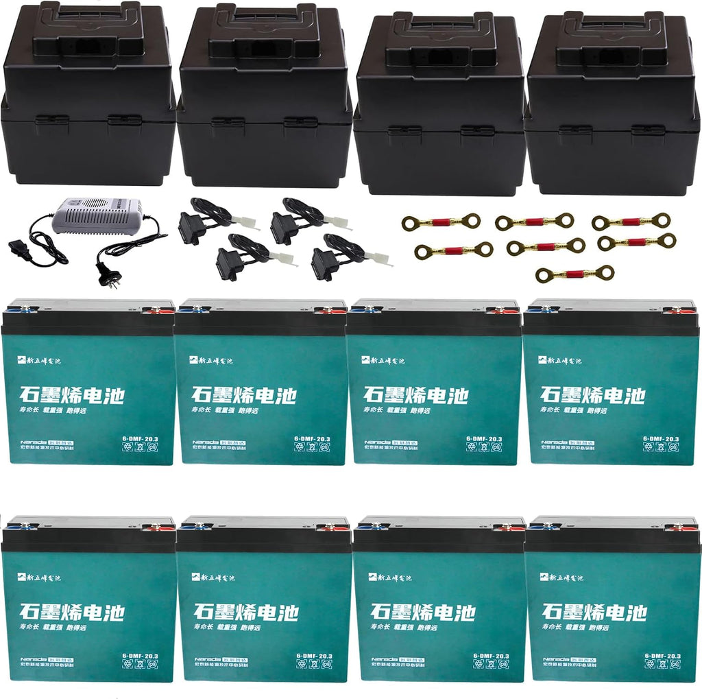 12V 20Ah AGM Sealed Lead Acid Battery Set with 48V 2.5A Charging & Storage Box – SLA Powersports Batteries for ATV UTV Dirt Bike Go Kart Scooter Wheelchair Golf Cart (8 Pack)