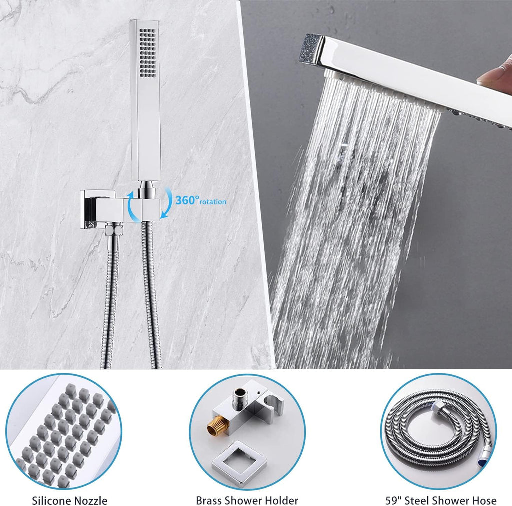 Triple Shower Head Shower System Chrome Full Body Shower System with Digital Display Shower Valve, 12'+8'+8' Three Top Shower Heads,Handheld Shower and Body Jets