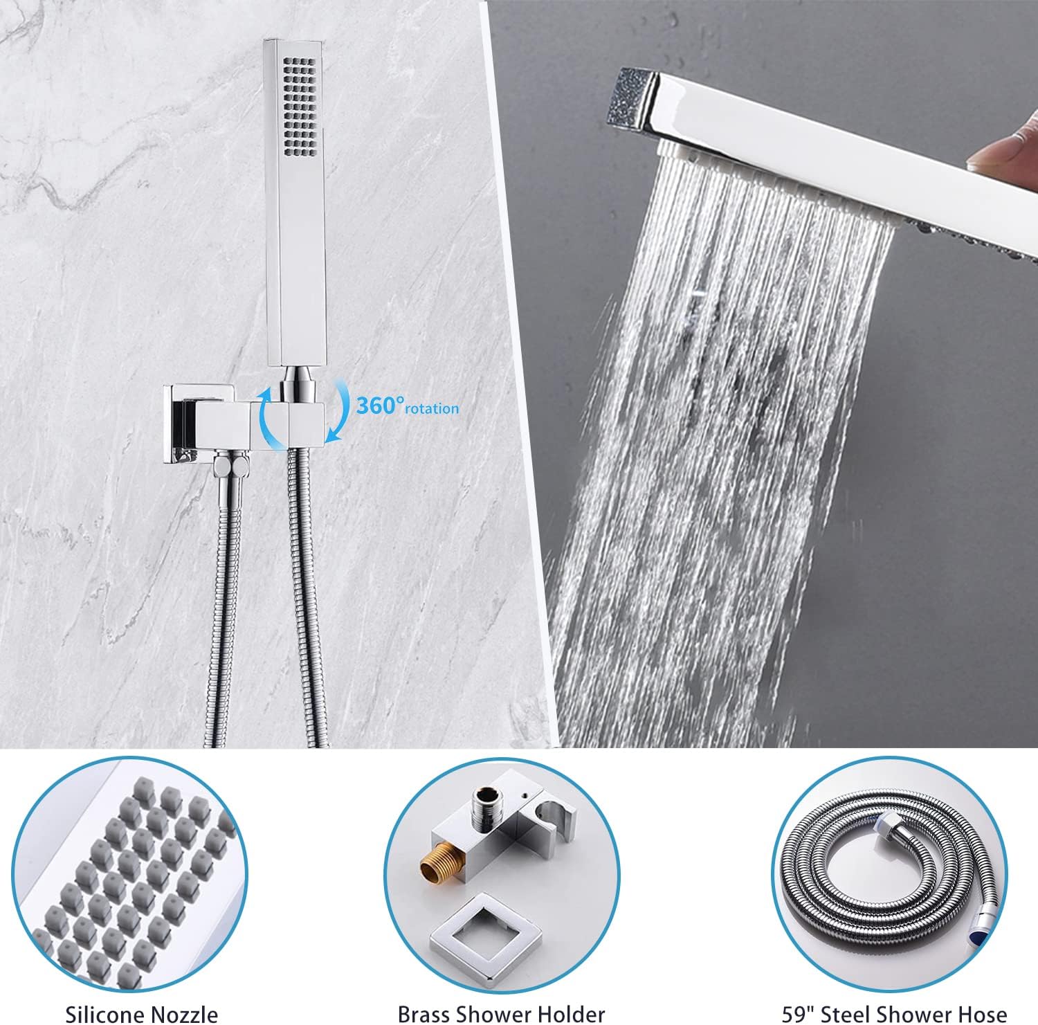 Triple Shower Head Shower System Chrome Full Body Shower System with Digital Display Shower Valve, 12'+8'+8' Three Top Shower Heads,Handheld Shower and Body Jets