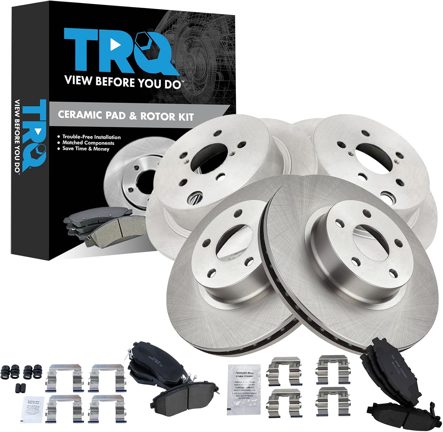 TRQ Front and Rear Brake Pad and Rotor Set Ceramic Compatible with 2012-2016 Subaru Impreza