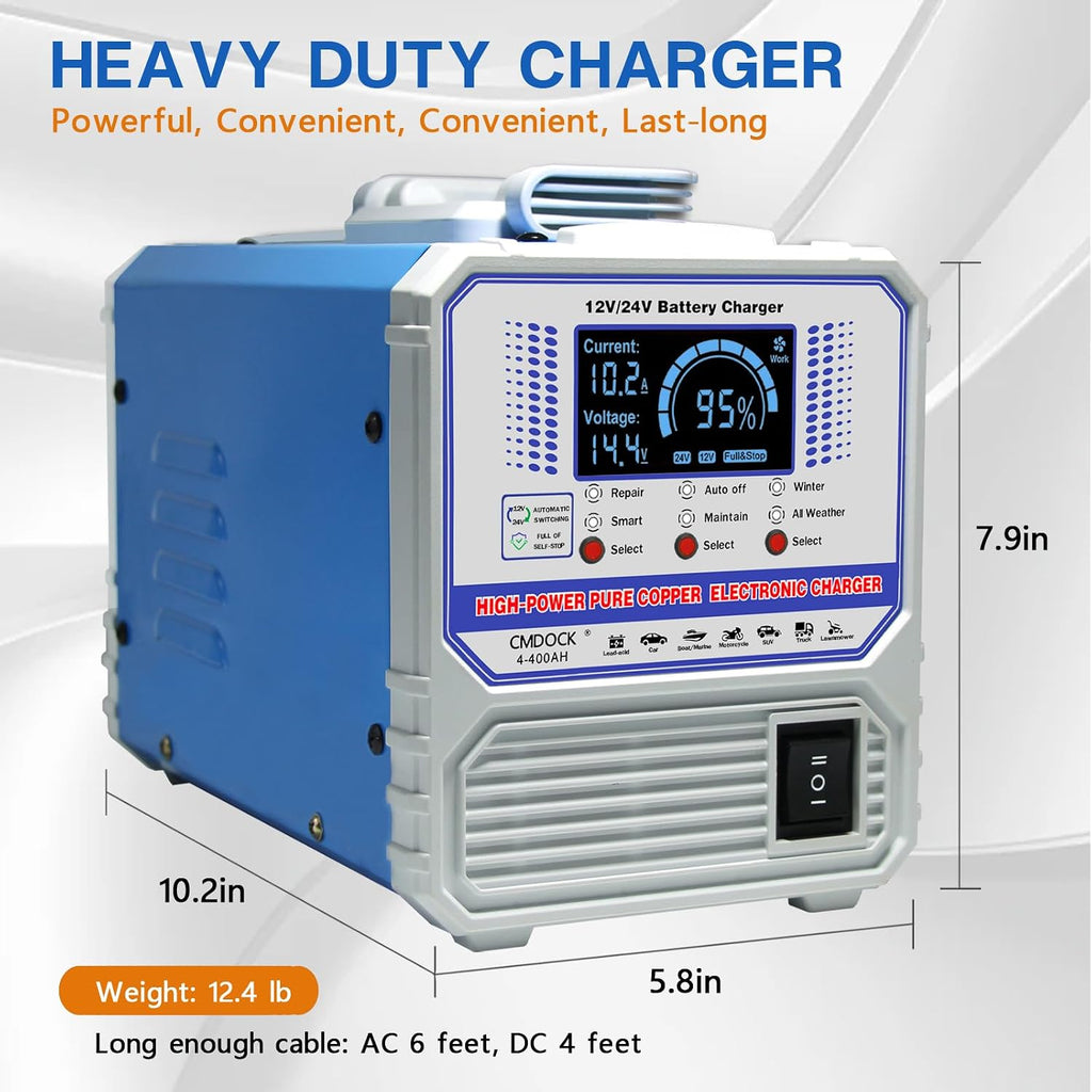 Battery Chargers Automobile 12 Volt & 24V Smart Automatic Car Battery Charger,Maintainer with Auto Shutoffs, Repair/Winter Mode,Trickle Charger for Automotive,Truck,Motorcycle,RV,AGM