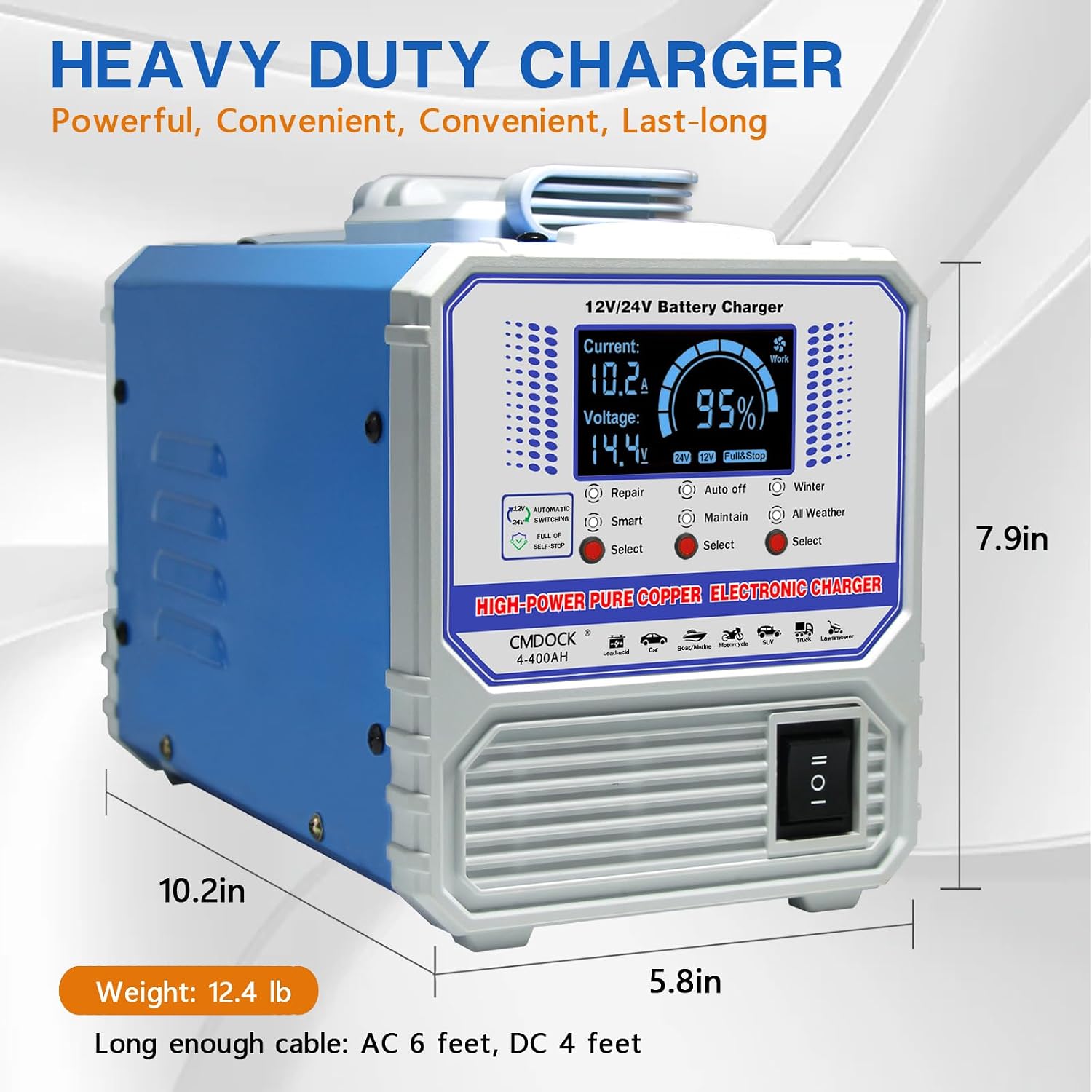 Battery Chargers Automobile 12 Volt & 24V Smart Automatic Car Battery Charger,Maintainer with Auto Shutoffs, Repair/Winter Mode,Trickle Charger for Automotive,Truck,Motorcycle,RV,AGM