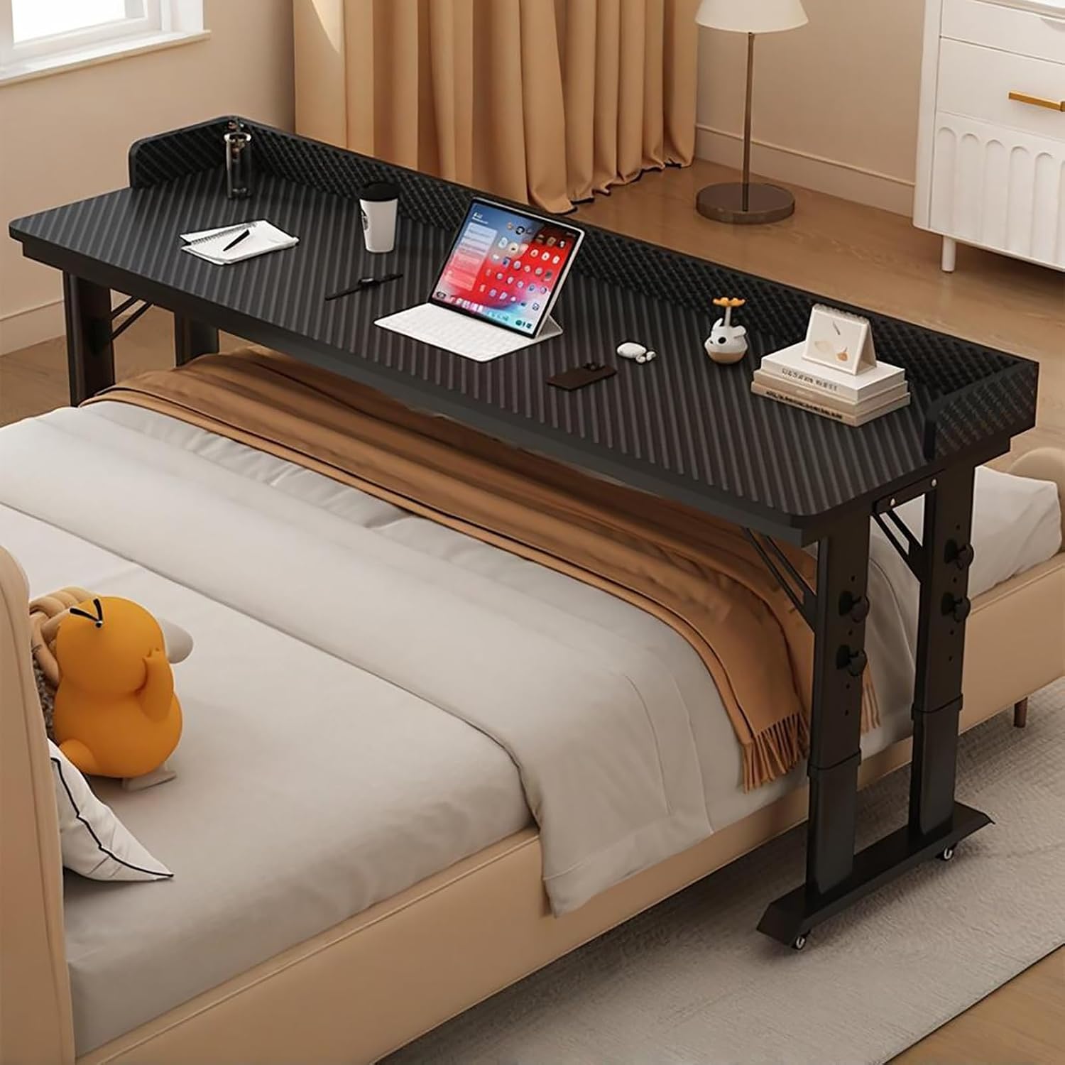 Overbed Table with Wheels Adjustable Height, Rolling Computer Desk Laptop Cart Over Bed Table for Bed Laptop Stand for Couch(Black-A,120cm/47.2in)