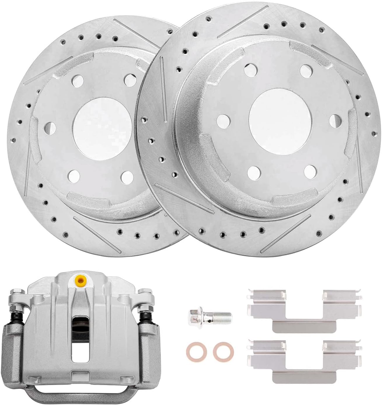 Detroit Axle - Rear Drilled Rotors Left Brake Caliper Replacement for 2003-2006 Chevrolet GMC Silverado Sierra 1500