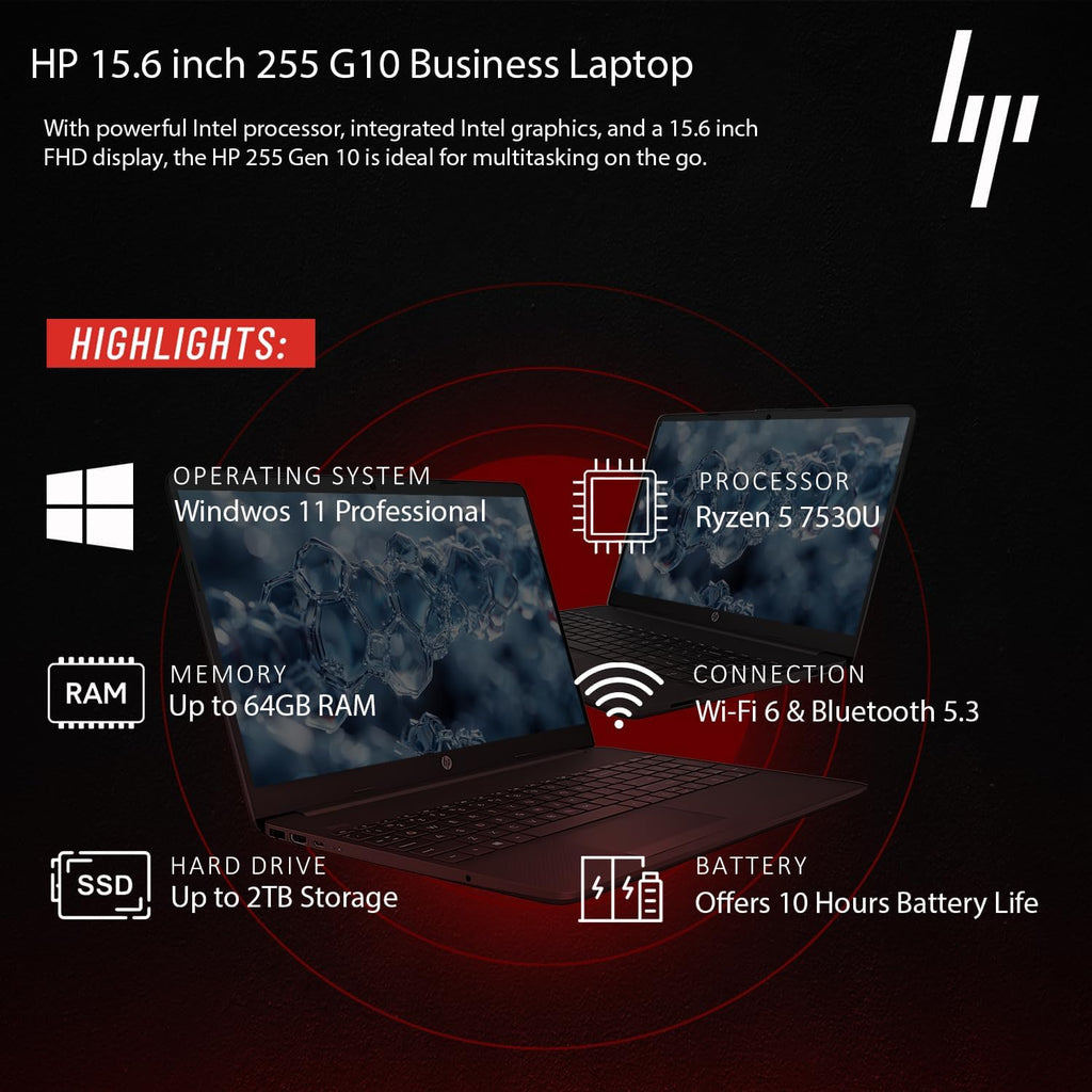HP 2025 New 15.6' Business and Student Laptop, AMD Ryzen 5 7530U (Outperforms i7-1165G7), 32GB RAM, 1TB SSD, Ultra Quiet Design, Long Battery Life, Windows 11 Pro with Microsoft Office, WOWPC USB