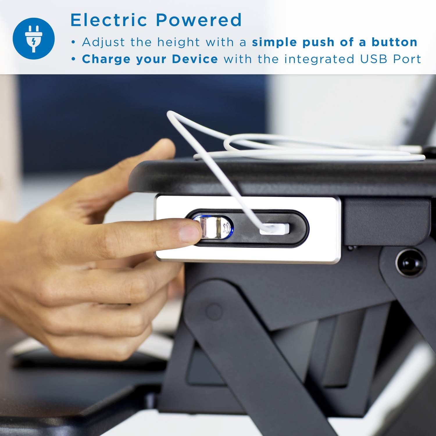 Mount-It! Electric Standing Desk Converter 35.4' Quick Sit Stand Desk Riser, Computer Workstation Motorized Easy Convertor with Built-in USB Charging Port, Ergonomic Height Adjustable in Black