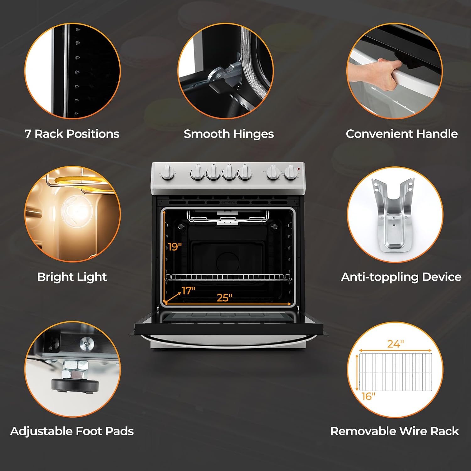 COSTWAY Electric Range, 30 Inch Freestanding & Slide-in Kitchen Stove with 4 Burners Ceramic Cooktop, 5.1 Cu.Ft. Capacity, Stainless Steel Convection Oven with 3 Cooking Modes and 10-120 Mins Timer