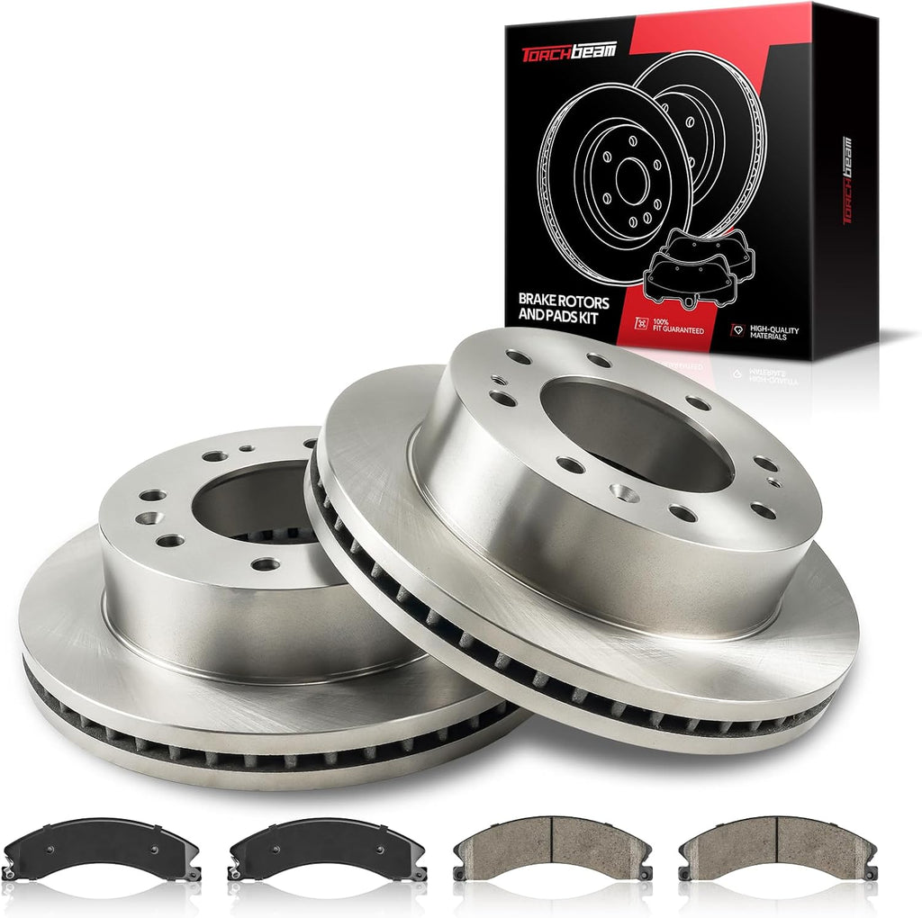 Torchbeam Front Brake Pads and Rotors Kit replacement for 2011-2019 Silverado Sierra 2500 HD, 3500 HD, 2016-2018 Suburban 3500 HD, 355 mm Front Disc Brake Rotors and NAO Copper Free Formula Pads