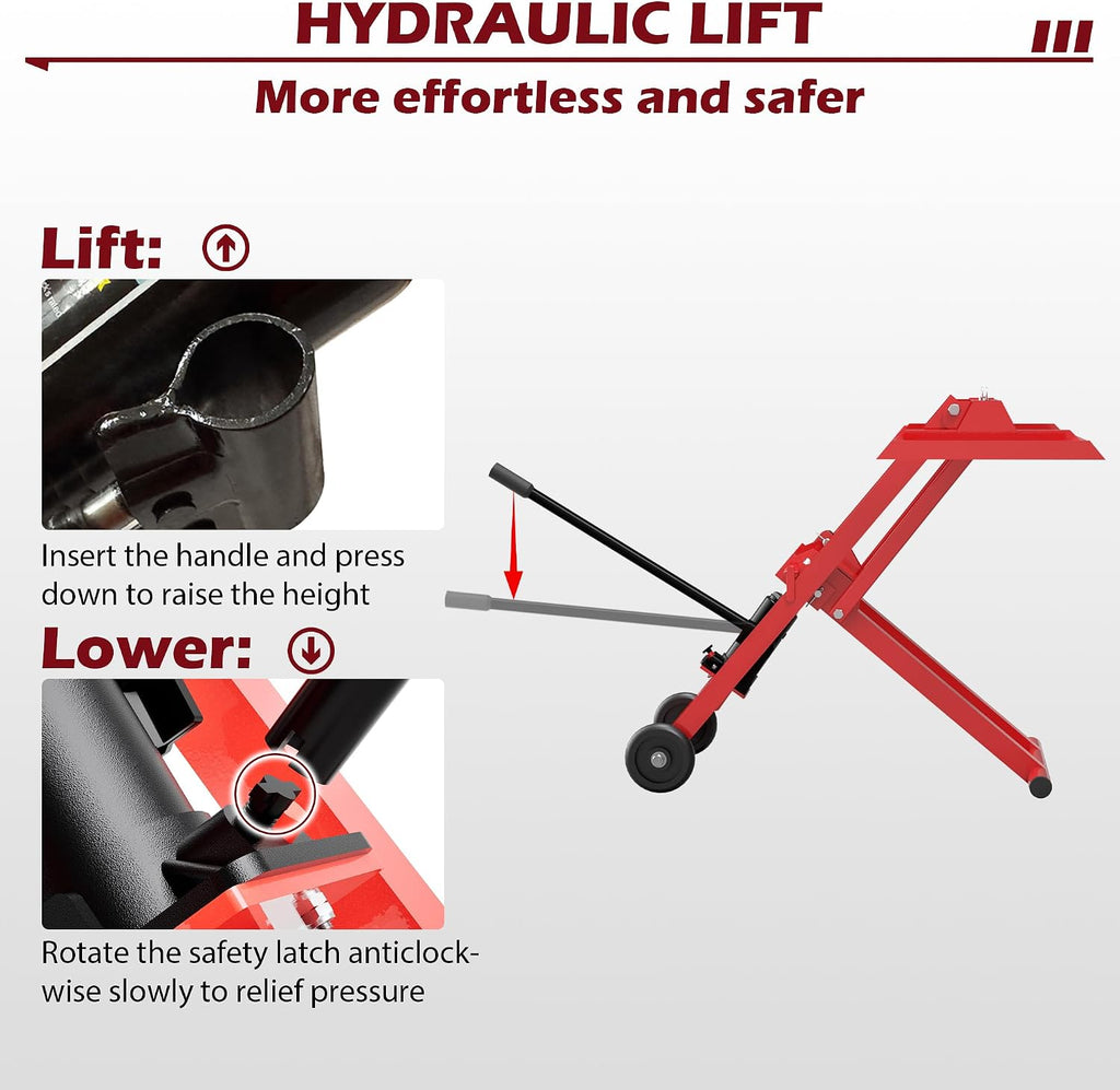 Lawn Mower Lift Jack -Lifting Platform 880 Lbs Capacity for Garden Tractors and Lawn Mowers with Manual Handle & Power Tool Extension Handle (Dark Red)
