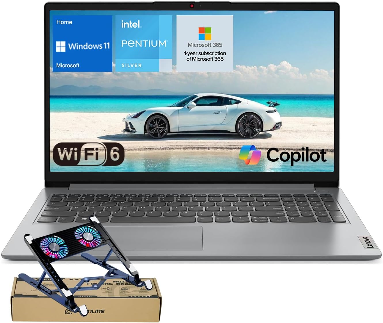 Lenovo IdeaPad 15.6' FHD Laptop for Home & Students, Intel Celeron N6000, 8GB RAM, 128GB eMMC, Up to 10-Hour Battery, Windows 11, Office 365 with 1TB Cloud, 1-Year ADP, Bundle with PCO Laptop Cooler