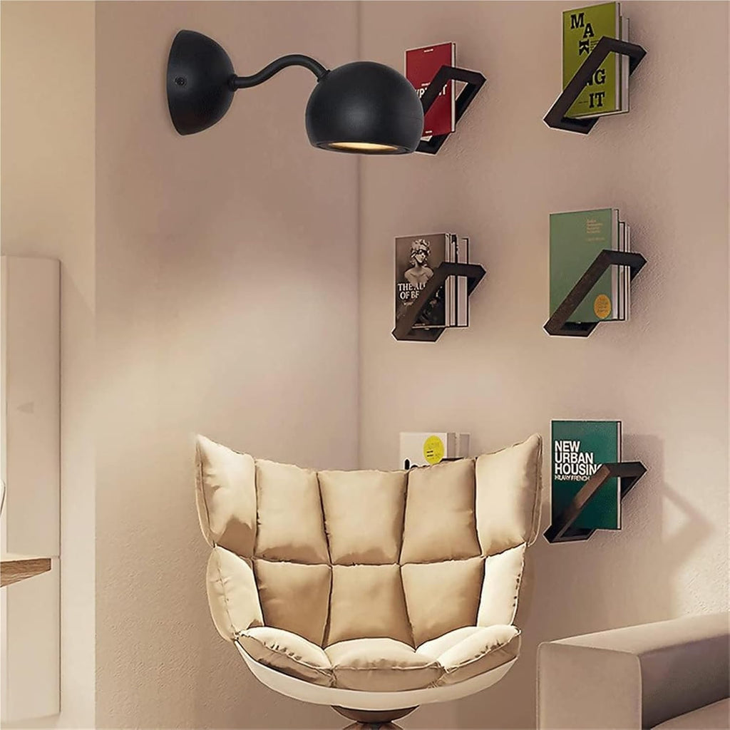 7W LED Dome Wall Lamp with Black Finish Wrought Iron Decorative Sconces Lamps 360°Adjustable Lighting Angle Modern and Simple Reading Lights for Hallway Bedroom