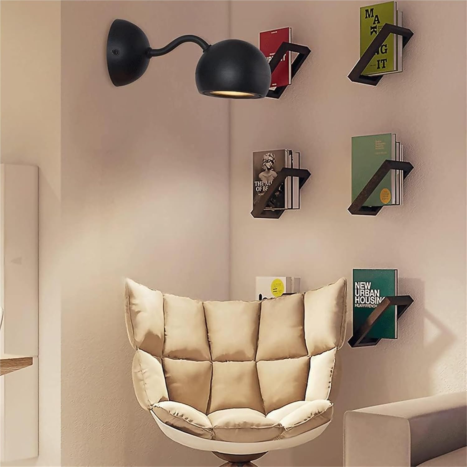 7W LED Dome Wall Lamp with Black Finish Wrought Iron Decorative Sconces Lamps 360°Adjustable Lighting Angle Modern and Simple Reading Lights for Hallway Bedroom