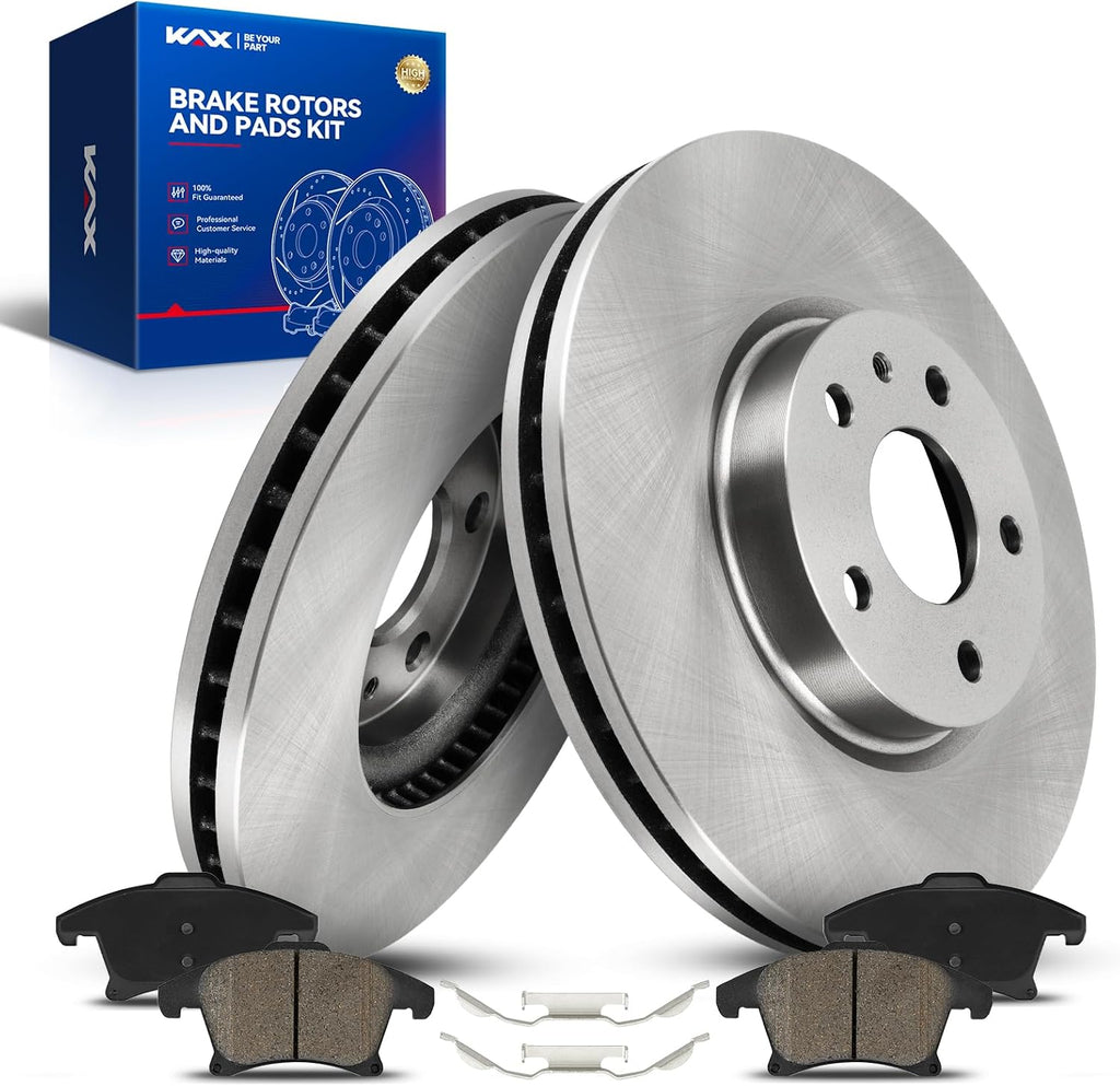 KAX Front Brake Kit Fits for Ford Fusion 2013-2017 2019 2.5L/2.0T, Fusion 2014-2017 2019 1.5T/2013-2019 2.0L/2013-2014 1.6T, for Lincoln MKZ 2013-2016 2.0L, Vented Disc Brake Rotors + Ceramic Pads Kit