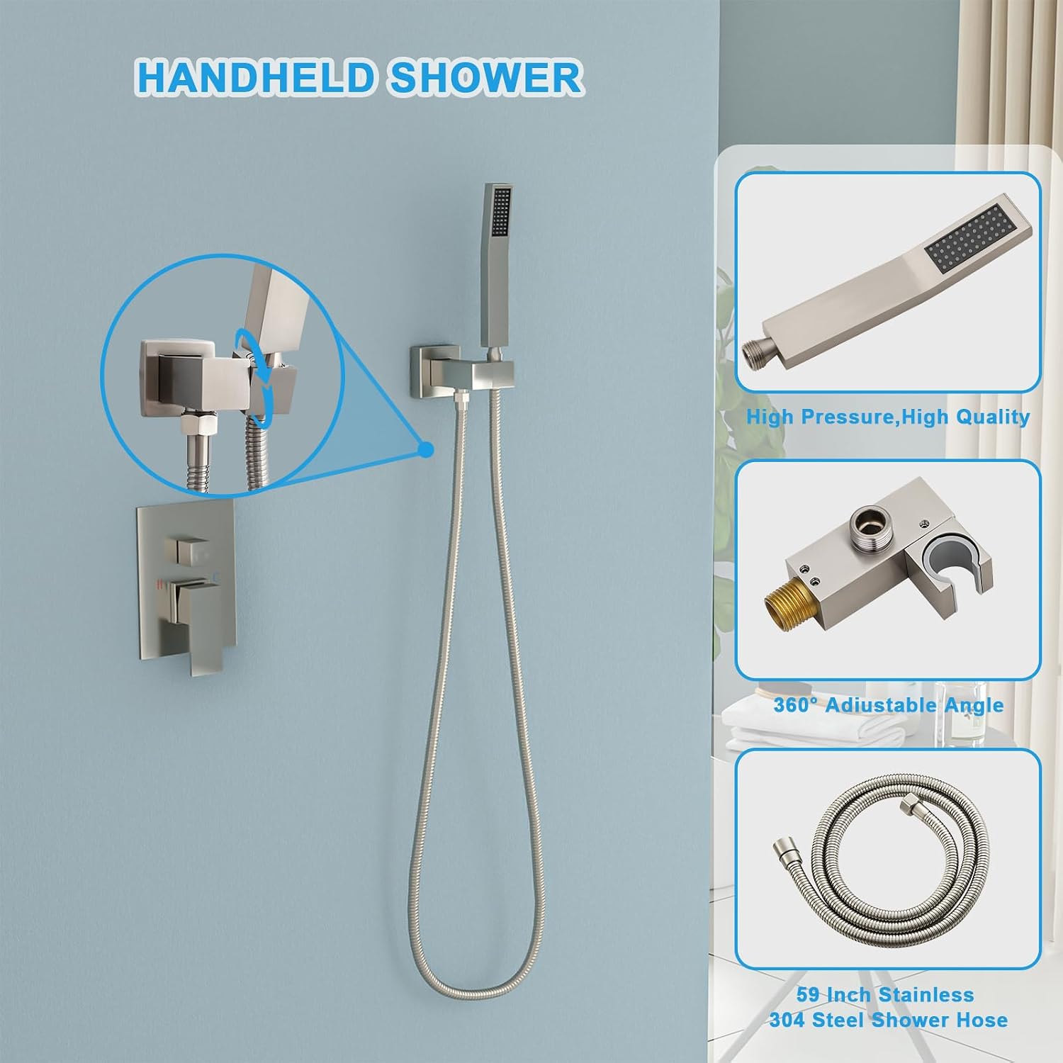 Lordear Rain Shower System 8 Inch Wall Mounted Shower Faucet Set Stainless Steel Shower Head Handle Set and Solid Brass Valve Brushed Nickel Finish