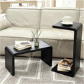 Solid Wood End Table for Couch, C Shaped Mini Sofa Side Table for Small Narrow Spaces, Wooden Nightstand for Living Room Bedroom Laptop Work Desk, Bedside Table for Office Balcony (2, black large)
