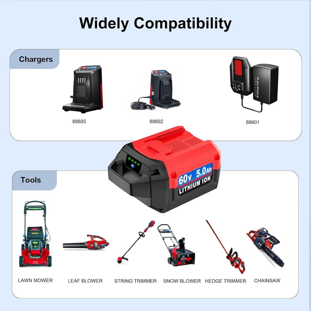 1 Pack 5.0Ah Lithium-ion Replacement for ‎Toro 60V Battery L108 L135 L216 L324 L405 88620 88625 88640 88660 88675，Compatible with Toro Flex Force Battery 60 Volt Max