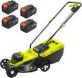 Walk-Behind Lawn Mower, 40V Electric Cordless Push Lawnmower, with 40L Large Grass Box, 3 Gear Adjustable Cutting Heights 30/50/70 Mm, 3400 RMP High Speed, for Lawn Mowing Park Landscaping,Battery*4