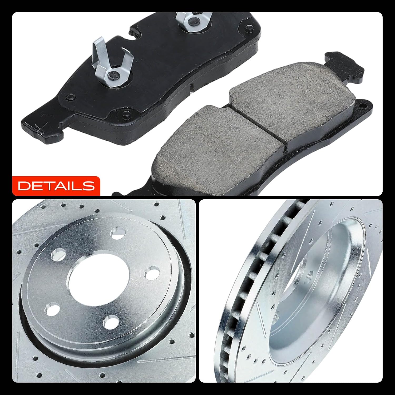 A-Premium 12.99 inch (330 mm) Front Drilled and Slotted Disc Brake Rotors + Ceramic Pads Kit Compatible with Select Dodge and Jeep Models - Durango 2011-2020, Grand Cherokee 2011-2018, 6-PC Set