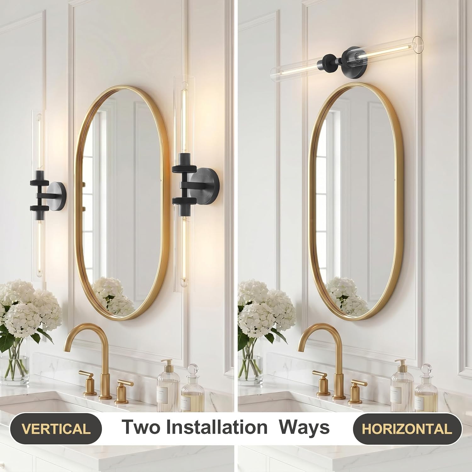 Modern 2-Light Black 30in Knurled Wall Sconces, Double Glass Sconces Wall Lighting, Bathroom Vanity Light Sconces, Wall Lights for Living Room Bedroom Hallway Kitchen Bathroom Mirror Includes bulbs