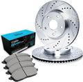 R1 Concepts Front Brake Kit Fits 2014-2015 Acura ILX; 2003-2012 Honda Accord; 2013-2015 Honda Civic; 2002-2004 Honda CR-V| Ceramic Brake Pads and Drilled Slotted Brake Rotors| 11.1' Front